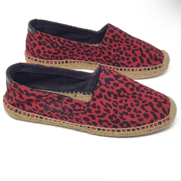 SAINT LAURENT Signature Leopard-Print Flat Espadrilles in Red - Picture 7 of 11